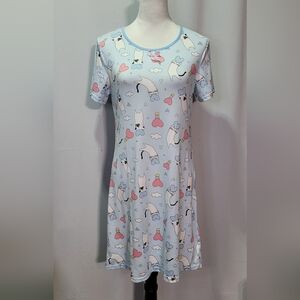Esti Couture Juniors Blue Cat & Dog Print Short Sleeve Night Gown Size Large EUC
